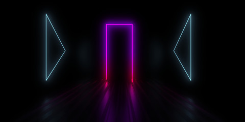 3D abstract background with neon lights. 3d illustration
