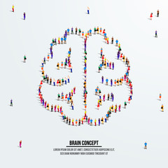 Brain concept. A large group of people form to create a shape brain. People organ icon series. Vector illustration.