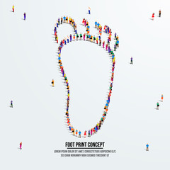 Foot or leg concept. A large group of people form to create a shape foot or leg. People organ icon series. Vector illustration.