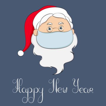 New Year 2021 greeting card. Santa Claus in medical mask. Vector illustration.