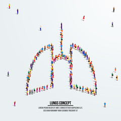 Lungs respiratory concept. A large group of people form to create a shape lung. People organ icon series. Vector illustration.