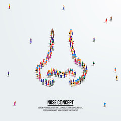 Nose concept. A large group of people form to create a shape nose. People organ icon series. Vector illustration.