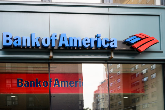 New York, New York, USA - August 26, 2020: A Bank of America branch in Manhattan.