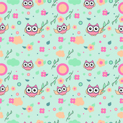 seamless pattern with spring owls