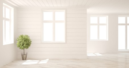 White empty room. Scandinavian interior design. 3D illustration