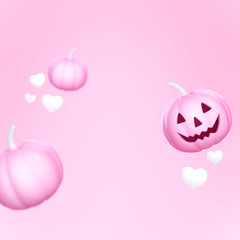 Jack o'Lantern or Pink Halloween pumpkin with mini heart soft focus on pastel background 3d rendering. 3d illustration sweet pumpkin for celebration Halloween event template minimal style concept.
