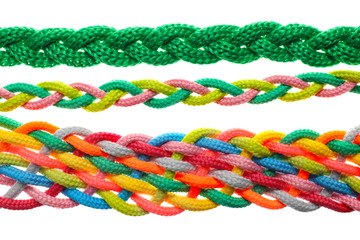 Braided ropes on white background