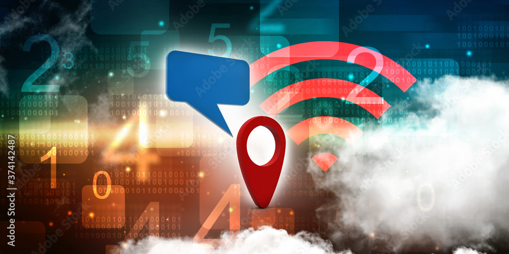 Poster 3d rendering red map pointer with speech bubble