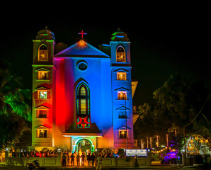 Lighting on Saint Mary’s Malankara Catholic Cathedral Church on Christmas.