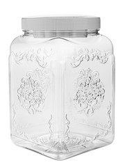 transparent plastic food storage container with white lid