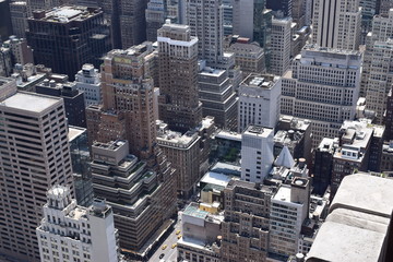 New York Manhattan skyline from Top of the Rock observation deck, panoramic view in a sunny day on NY City, USA