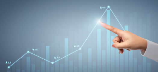 Businessman plan graph growth and increase of chart positive indicators in his business