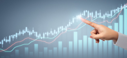 Businessman plan graph growth and increase of chart positive indicators in his business