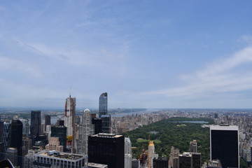 New York Manhattan skyline from Top of the Rock observation deck, panoramic view in a sunny day on NY City, USA