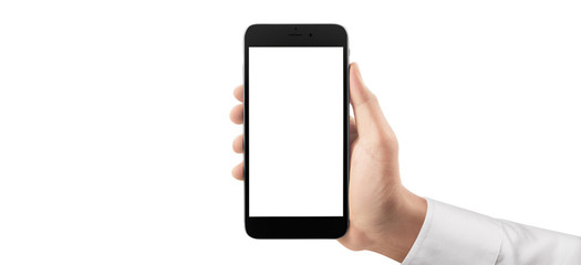 Hand holding smartphone device