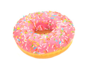 Pink glazed donut isolated on white background