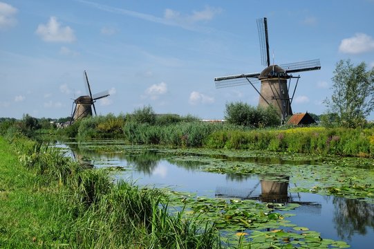 Windmills at Kinderdijk, South Holland on a summer's day