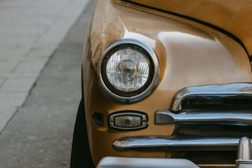 old car auto retro headlight wings   elegant cylinder antique   bumper
