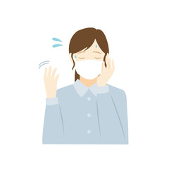 マスクをして暑い女性のイラスト