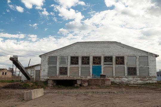 Old Industrial Chicken Coop On A Farm