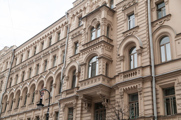 Facade of vintage classical building in Saint Petersburg