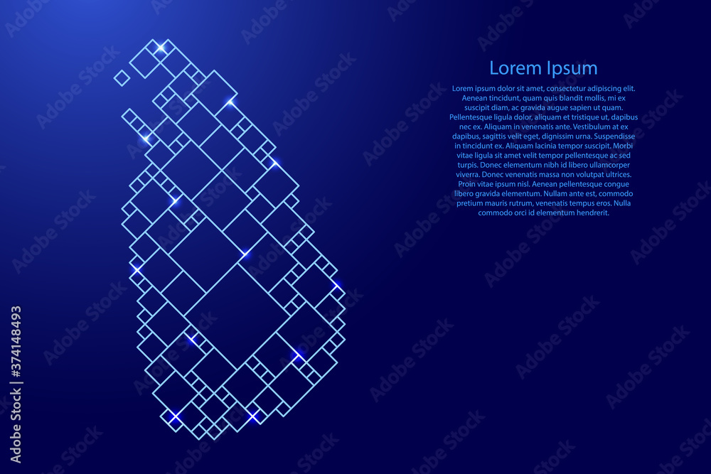 Poster sri lanka map from blue pattern from a grid of squares of different sizes and glowing space stars. v