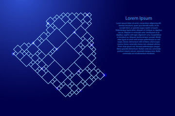 Algeria map from blue pattern from a grid of squares of different sizes and glowing space stars. Vector illustration.