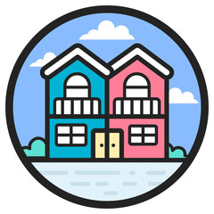 
A combined apartment, trendy flat rounded vector of duplex 

