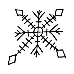 Fototapeta na wymiar Snowflake simple doodle illusatration. Hand drawn snow element isolated on white background. Winter season, Christmas celebration