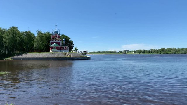 Stunning view of Uglich town at Volga river, Russia. Uglich is a part of Golden Ring