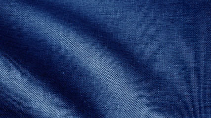 Fototapeta na wymiar Crumpled blue fabric texture, wavy wrinkled cloth pattern. soft linen fabric background.