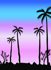 Fototapeta na wymiar Landscape drawing of palm trees on the beach - vector illustration