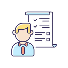 Demands list RGB color icon. Requirements for employees. Job application, CV evaluation. Professional resume, specialist skills list. Isolated vector illustration