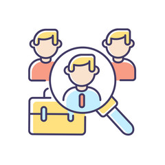 Obraz premium Headhunting RGB color icon. Searching worker for vacant position. Human resources management, recruitment process. Hiring new employee. Isolated vector illustration