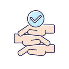 Friendly team RGB color icon. Professional team building, company personnel unity. Community togetherness, teamwork. Hands stack isolated vector illustration