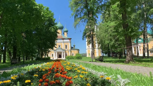 Stunning view of Uglich town at Volga river, Russia. Uglich is a part of Golden Ring