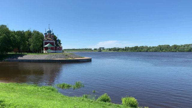 Stunning view of Uglich town at Volga river, Russia. Uglich is a part of Golden Ring