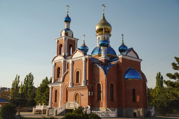 Fototapeta na wymiar Regimental temple of the Azov icon of the Mother of God. Russia, Rostov oblast, Azov