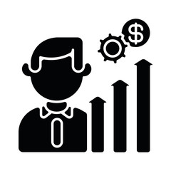 Career development black glyph icon. Job promotion, business growth planning silhouette symbol on white space. Professional growth, salary raise. Success achievement. Vector isolated illustration