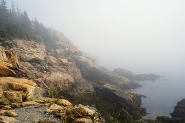 New England Coast in Early Morning with Fog and Mist - Maine