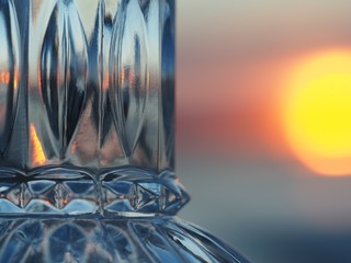 Crystal Candlestick with a Bokeh Lake Sunset