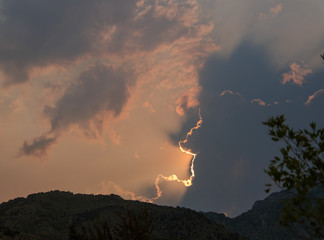 Colorful sunset over mountain top