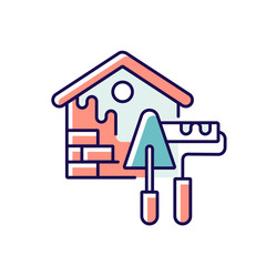 External decoration RGB color icon. Exterior painting. House decorating and renovating. Outside decor. Construction process. Home maintenance and remodeling. Isolated vector illustration