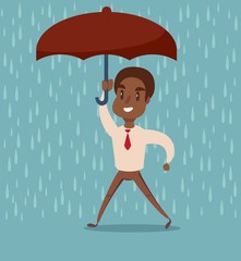 business man with umbrella in the rain. Stock flat vector illustration.