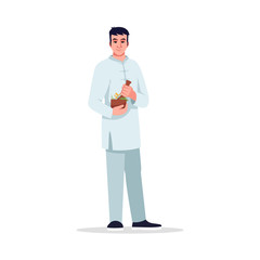 Herbal medicine specialist semi flat RGB color vector illustration. Integrative medicine doctor. Young chinese man working as alternative medicine doctor isolated cartoon character on white background