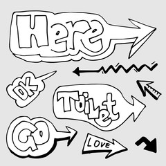 Set of arrow doodle on grey background.