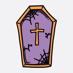Obraz premium Coffin doodle color vector icon. Drawing sketch illustration hand drawn line eps10