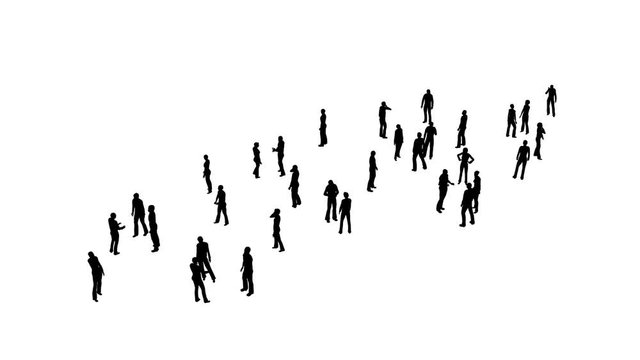 Silhouettes of crowd people on white 4k