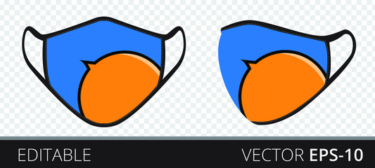 Set medical mask with patterned fabrics to protect against infection, polluted air and transmission of coronavirus covid-19. Vector illustration. Isolated on transparent background.