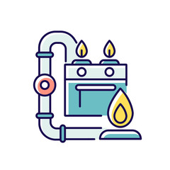 Gas pipework RGB color icon. Domestic gas supply installation. Plumbing system. Pipeline channel. Engineering. House maintenance and improvements. Isolated vector illustration